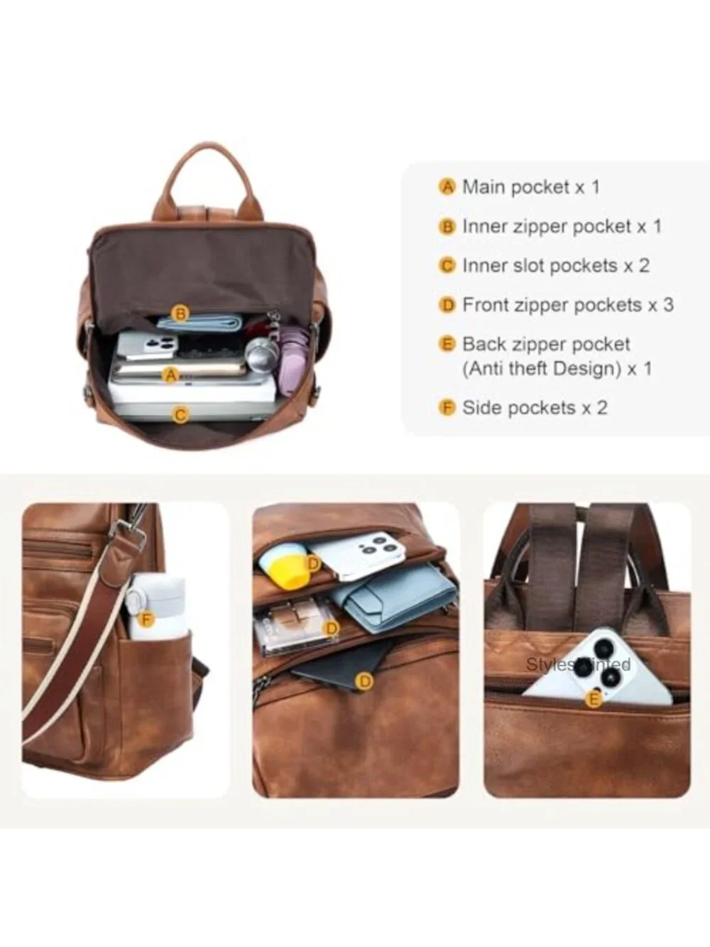 Large Vegan Leather Backpack Purse with Tassel for Women